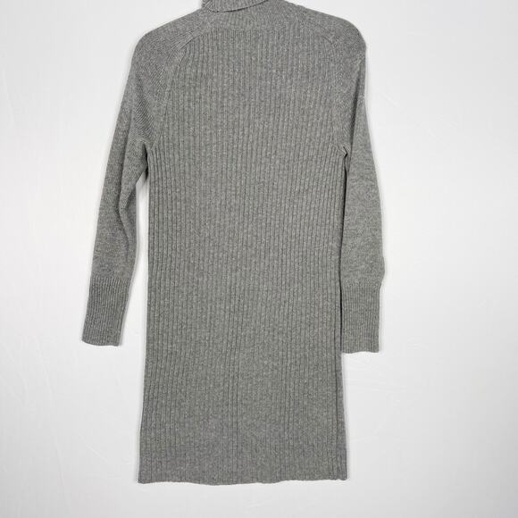 J Crew XSmall XS Gray Wool Blend Cable Knit Turtleneck Sweater Dress Button Side - Picture 2 of 11